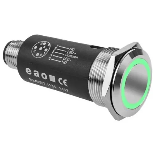 EAO 82 Series Illuminated Illuminated Push Button Switch, Latching, Panel Mount, 22mm Cutout, SPDT, Green LED, 35V, - 82-6657.2134 product image