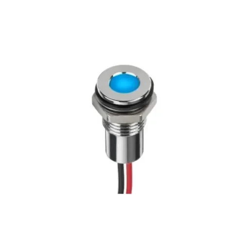 RS PRO Blue Panel Mount Indicator, 24V dc, 8mm Mounting Hole Size, Lead Wires Termination, IP67 - 2208947 product image