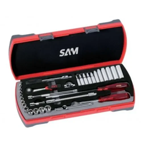 SAM 33-Piece Metric 1/4 in Deep Socket/Standard Socket Set with Ratchet, 6 point - 73-RL33 product image