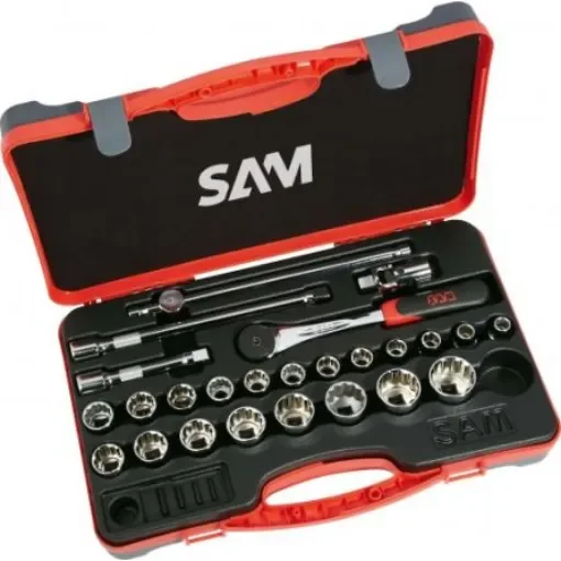 SAM 25-Piece Metric 1/2 in Standard Socket Set with Ratchet, 12 point - 75-S25 product image