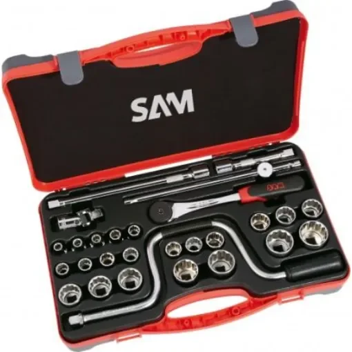 SAM 28-Piece Metric 1/2 in Standard Socket Set with Ratchet, 12 point - 75-S28 product image