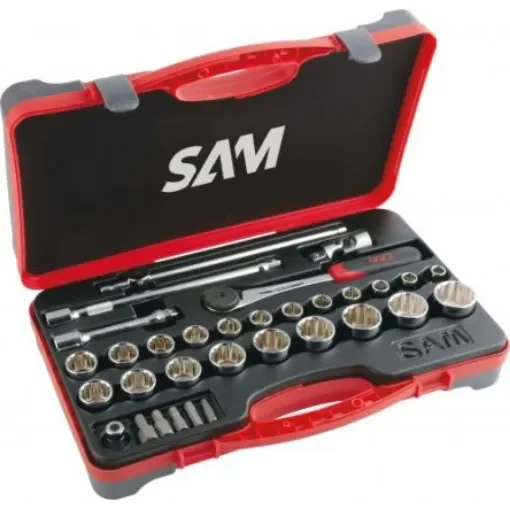 SAM 32-Piece Metric 1/2 in Standard Socket/Bit Set with Ratchet, 12 point; Hex Bit - 75-S32 product image