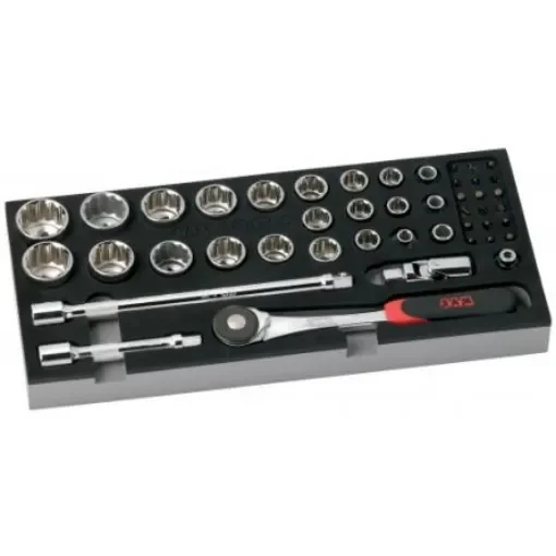 SAM 45-Piece Metric 1/2 in Standard Socket/Bit Set with Ratchet, 12 point; Hex Bit; Phillips Bit; Pozidriv Bit; Slotted - 75-S45MM product image