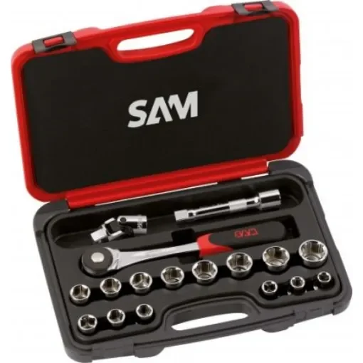SAM 17-Piece Metric 1/2 in Standard Socket Set with Ratchet, 6 point - 75-SH17PA product image