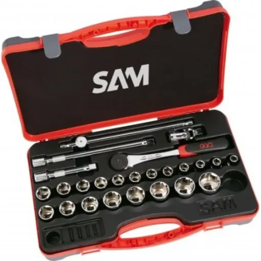 SAM 25-Piece Metric 1/2 in Standard Socket Set with Ratchet, 6 point - 75-SH25 product image