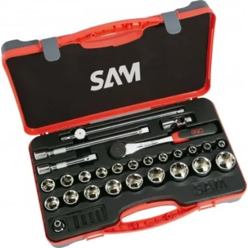 SAM 27-Piece Metric 1/2 in Standard Socket Set with Ratchet, 6 point - 75-SH27A product image