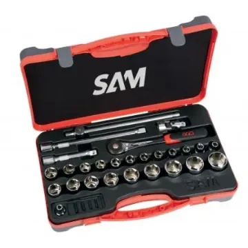SAM 27-Piece Metric 1/2 in Standard Socket Set with Ratchet, 6 point - 75-SH27PA product image