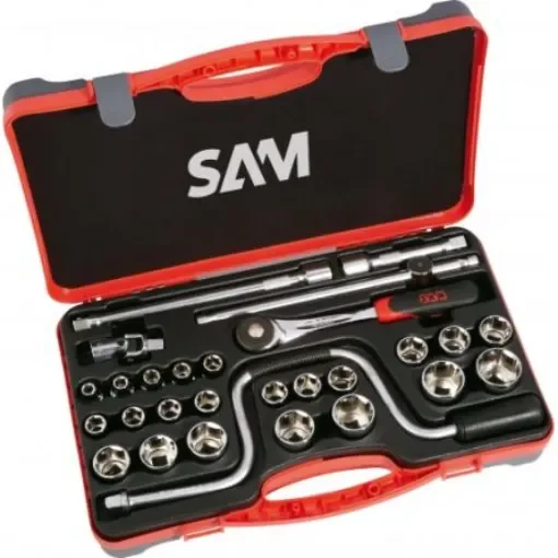 SAM 28-Piece Metric 1/2 in Standard Socket Set with Ratchet, 6 point - 75-SH28P product image