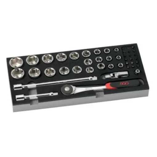 SAM 45-Piece Metric 1/2 in Standard Socket/Bit Set with Ratchet, 6 point; Hex Bit; Phillips Bit; Pozidriv Bit; Slotted - 75-SH45MM product image