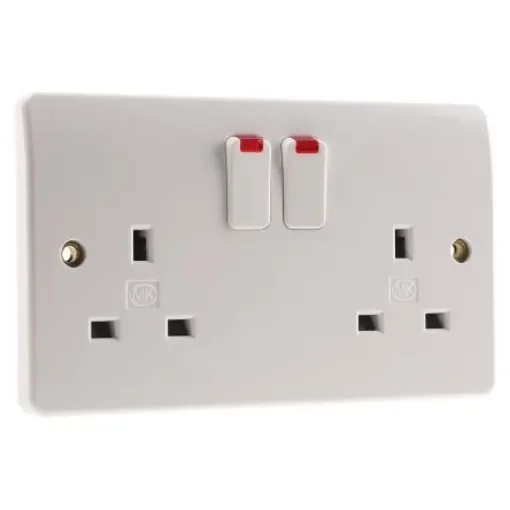 MK Electric Logic Plus White 2 Gang Plug Socket, 2 Poles, 13A, Type G - British, Indoor Use - K2647 WHI product image