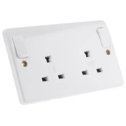 MK Electric Logic Plus White 2 Gang Plug Socket, 2 Poles, 13A, Type G - British, Indoor Use - K1246 WHI product image
