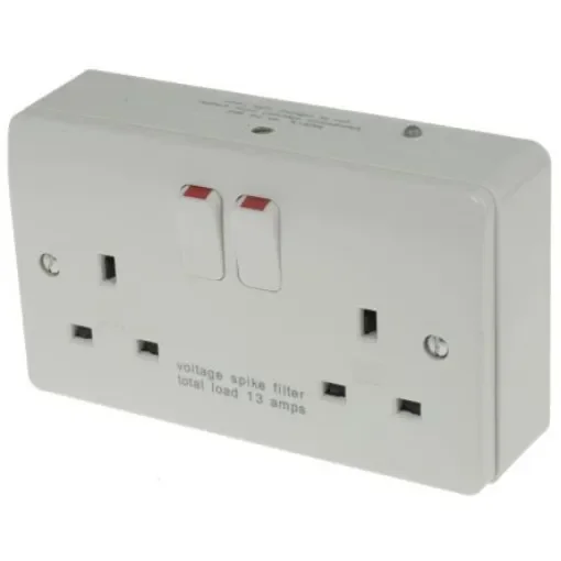 MK Electric Logic Plus White 2 Gang Plug Socket, 2 Poles, 13A, Type G - British, Indoor Use - K1816 WHI product image