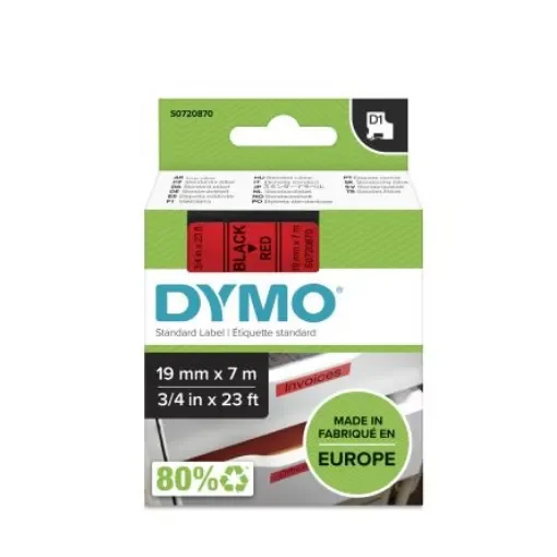 Dymo Black on Red Label Printer Tape, 7 m Length, 19 mm Width - S0720870 product image