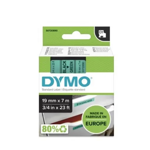 Dymo Black on Green Label Printer Tape, 7 m Length, 19 mm Width - S0720890 product image
