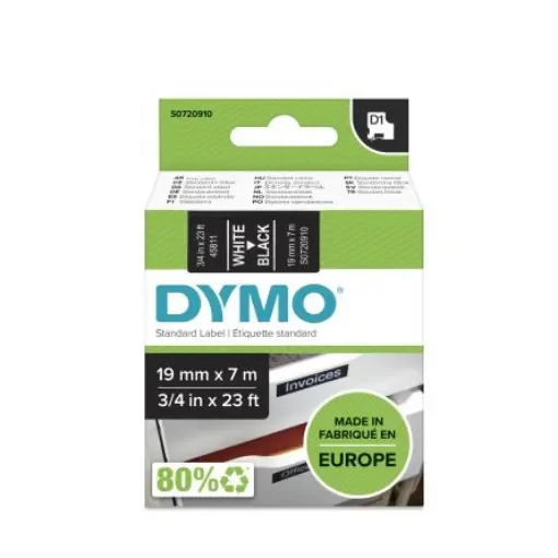 Dymo White on Black Label Printer Tape, 7 m Length, 19 mm Width - S0720910 product image