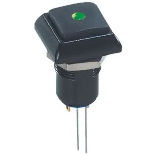 APEM Illuminated Push Button Switch, Latching, Panel Mount, 12mm Cutout, Green LED, 48V ac, IP67 - IPC1SAD2LOG product image