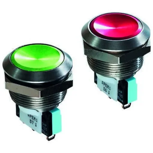 APEM Push Button Switch, Momentary, Panel Mount, 19.2mm Cutout, SPDT, 250V ac, IP65 - AV22LP402 product image
