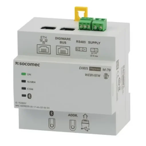 Socomec Serial Device Server, 2 Ethernet Port, 1 Serial Port, RS485 Interface, 115.2kbit/s Baud Rate - 48290222 product image