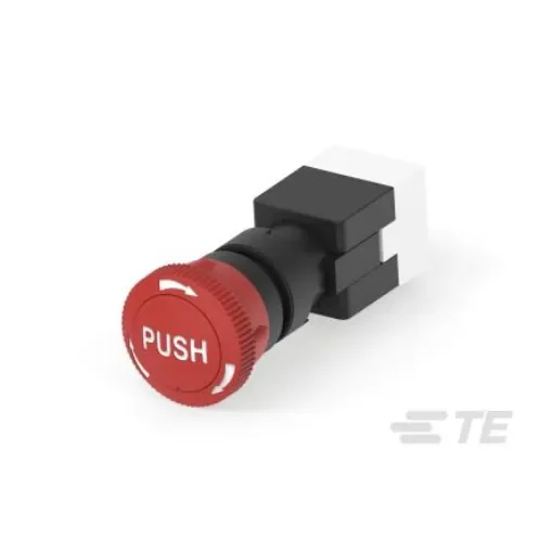 TE Connectivity Twist Release Emergency Stop Push Button, Panel Mount, 16mm Cutout, 1 NO + 1 NC, IP65 - PBES16N50R product image