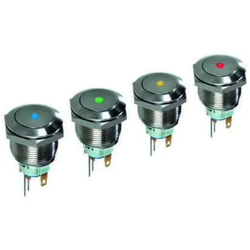 APEM Illuminated Push Button Switch, Latching, 19.2mm Cutout, Green LED, 48V dc, IP65 - AV091L3EA240K product image