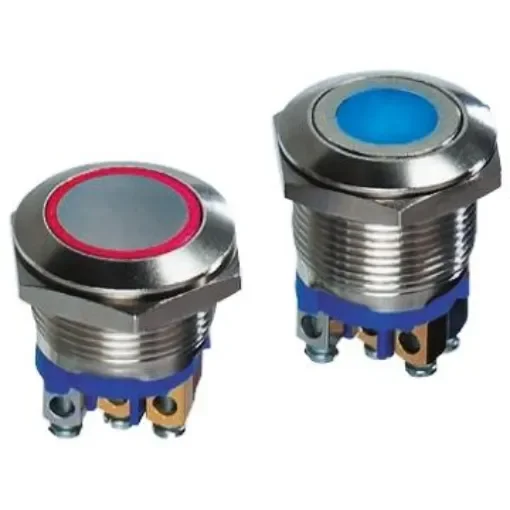 APEM Illuminated Push Button Switch, Momentary, 19.2mm Cutout, SPST, Blue LED, 250V ac, IP65 - AV09C7L3D9401K product image