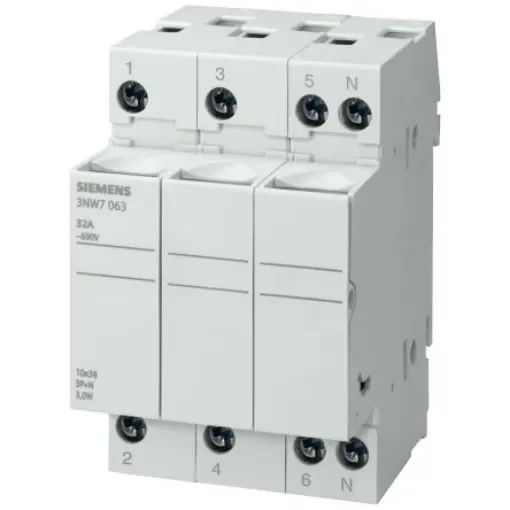 Siemens 20A Rail Mount Fuse Holder for 8 x 32mm Fuse, 3P, 400V - 3NW7333 product image