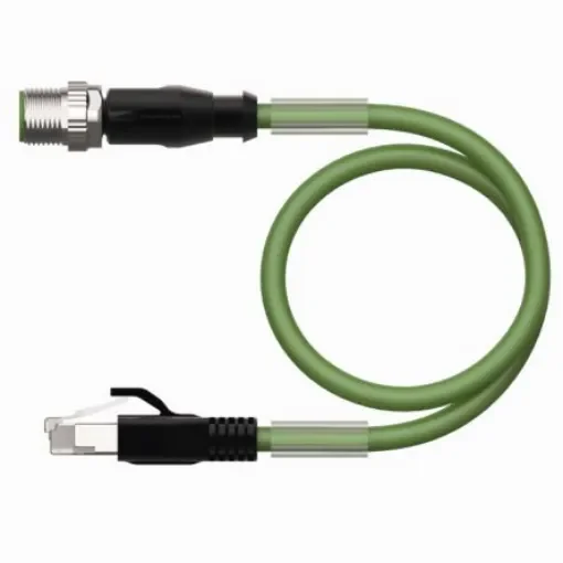 Turck, 15m Cat5e, Green M12 to Male RJ45 Male, Aluminium foil with a braided tin-plated copper wire screen Shielded, - RSSD-RJ45S-4416-15M product image