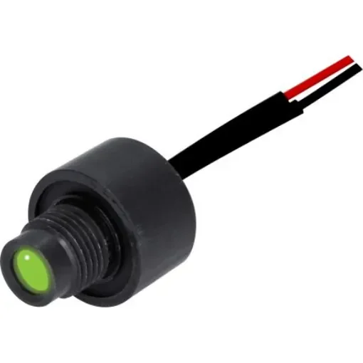 Oxley STR501 Series Green Indicator, 230V dc, 8mm Mounting Hole Size, Lead Wires Termination, IP68 - STR/501/LH8/230/FL30/GN product image