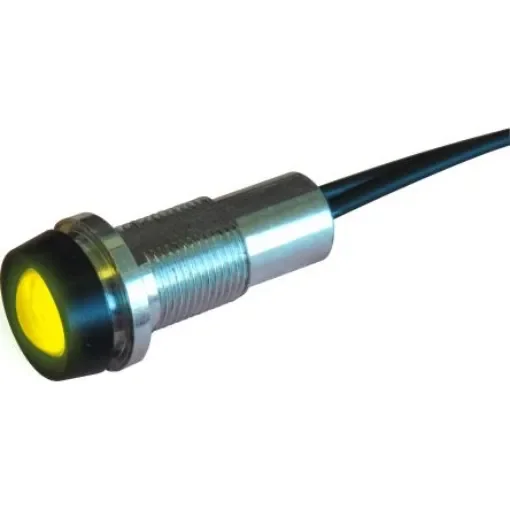 Oxley STRLH10 Series Yellow Indicator, 230V dc, 10mm Mounting Hole Size, Lead Wires Termination, IP68 - STR/LH10/230/FL30/YW product image