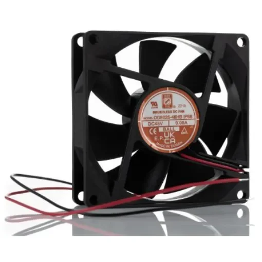 RS PRO Axial Fan, 48 V dc, DC Operation, 40cfm, 3.8W, 0.08A Max, IP68, 80 x 80 x 25mm - 2303044 product image