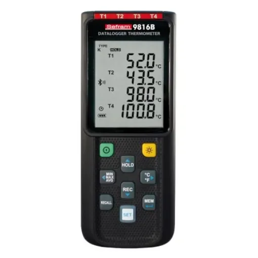 Sefram SEFRAM9816B Desk Digital Thermometer for Measurement Use, E, J, K, N, R, S, T Probe, 4 Input(s), +1767°C Max product image