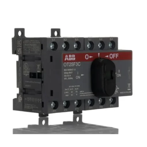 ABB 3 Pole Base Mounting Changeover Switch - 25A Maximum Current, 9kW Power Rating, IP20 - 1SCA104863R1001 OT25F3C product image