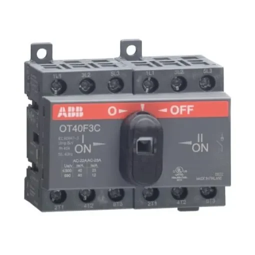 ABB 3 Pole Base Mounting Changeover Switch - 40A Maximum Current, 11kW Power Rating, IP20 - 1SCA104913R1001 OT40F3C product image