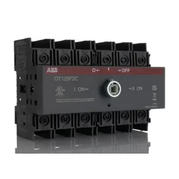 ABB 3 Pole Base Mounting Changeover Switch - 125A Maximum Current, 45kW Power Rating, IP20 - 1SCA105037R1001 OT125F3C product image