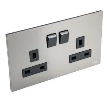 ABB Stainless Steel 2 Gang Plug Socket, 2 Poles, 13A, BS 1363 - 2CLA643719N1101 AM239147-S product image