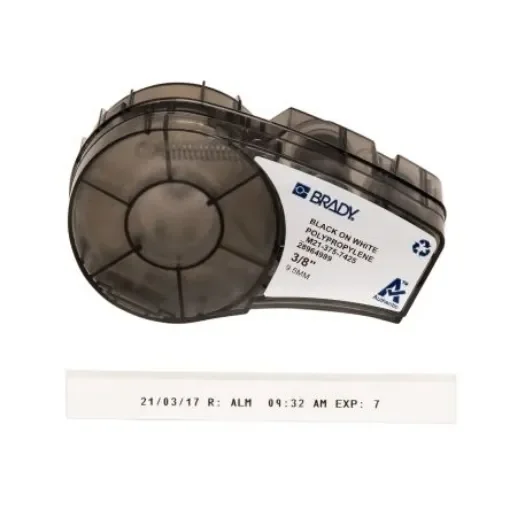 Brady B-7425 Black on White Label Printer Tape, 6.4 m Length, 9.53 mm Width - M21-375-7425 product image