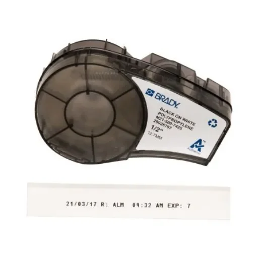 Brady B-7425 Black on White Label Printer Tape, 6.4 m Length, 12.70 mm Width - M21-500-7425 product image