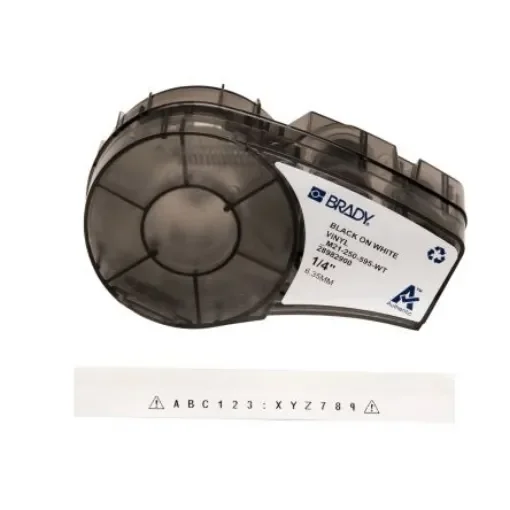 Brady B-595 Black on Black on White Label Printer Tape, 6.4 m Length, 6.35 mm Width - M21-250-595-WT product image