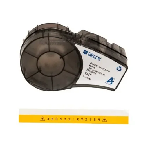 Brady B-595 Black on Black on Yellow Label Printer Tape, 6.4 m Length, 6.35 mm Width - M21-250-595-YL product image