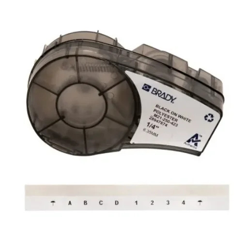 Brady B-423 Black on Black on White Label Printer Tape, 6.4 m Length, 6.35 mm Width - M21-250-423 product image