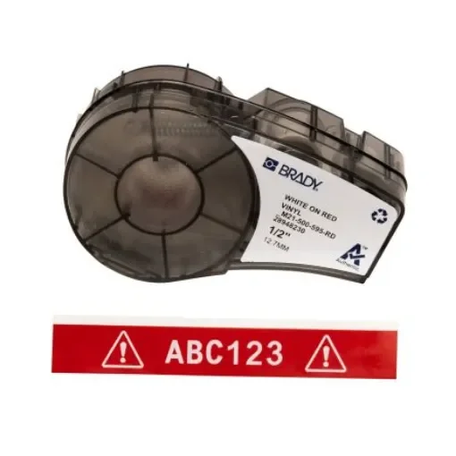 Brady B-595 White on White on Red Label Printer Tape, 6.4 m Length, 12.70 mm Width - M21-500-595-RD product image