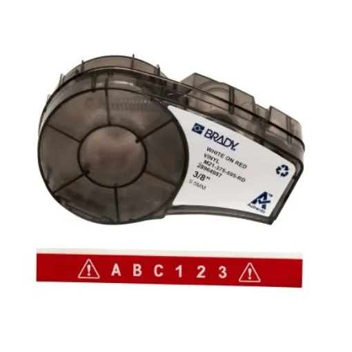 Brady B-595 White on White on Red Label Printer Tape, 6.4 m Length, 9.53 mm Width - M21-375-595-RD product image