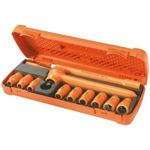 Facom 12-Piece Metric 1/2 in Standard Socket Set with Ratchet, 12 point, VDE/1000V - S.400AVSE product image