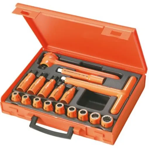 Facom 17-Piece Metric 1/2 in Standard Socket/Bit Set with Ratchet, 12 point, VDE/1000V - S.401AVSE product image
