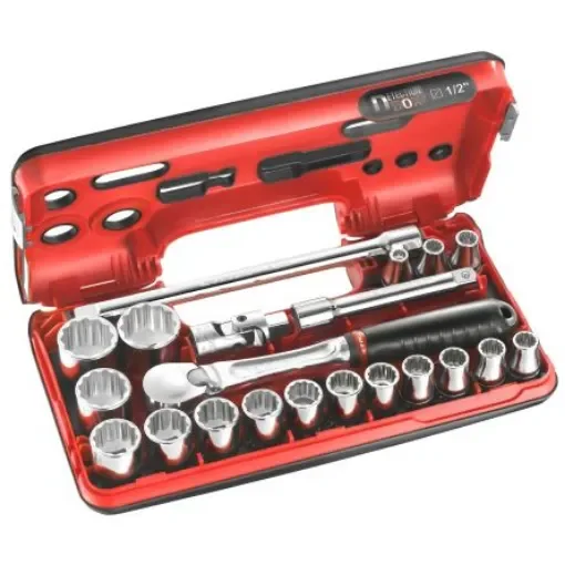 Facom 21-Piece Metric 1/2 in Standard Socket Set with Ratchet, 12 point - SL.DBOX112PB product image