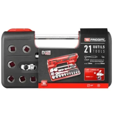 Facom 21-Piece Metric 1/2 in Standard Socket Set with Ratchet, 6 point - SL.DBOX500PB product image