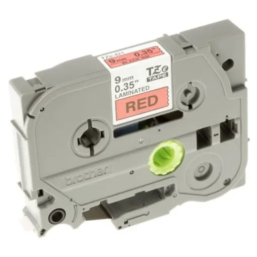 Brother Black on Red Label Printer Tape, 8 m Length, 9 mm Width - TZe-421 product image