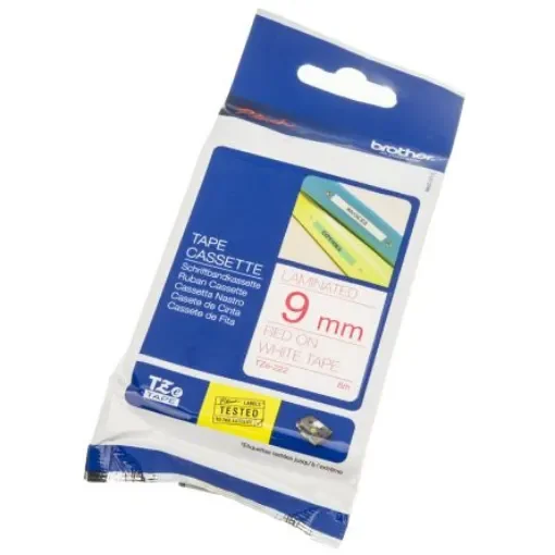 Brother Red on White Label Printer Tape, 8 m Length, 9 mm Width - TZe-222 product image