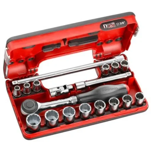 Facom 18-Piece Metric 3/8 in Standard Socket Set with Ratchet, 12 point - J.360DBOX112 product image