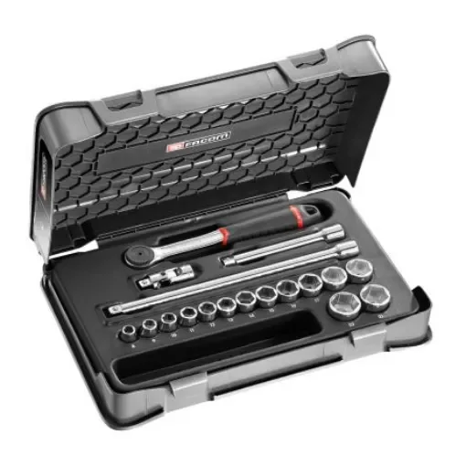 Facom 18-Piece Metric 3/8 in Standard Socket Set with Ratchet, 6 point - J.161-2P6 product image